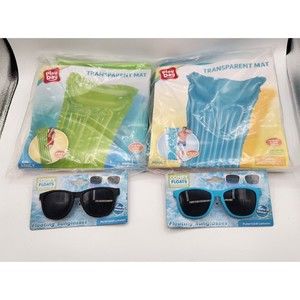 2 Play Day Inflatable Transparent Pool Mat 2 Pair Comfy Floats Sunglasses